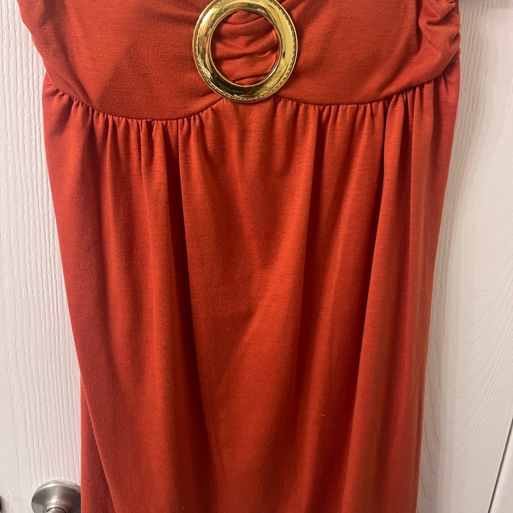 Rust Orange Dress with Gold Ring Detail